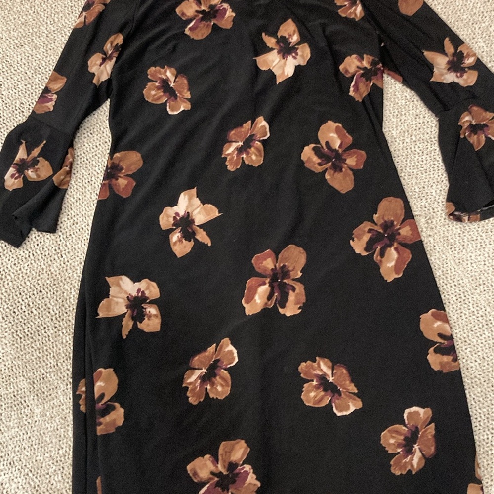 Tommy Hilfiger Black Dress with Brown Floral Design
